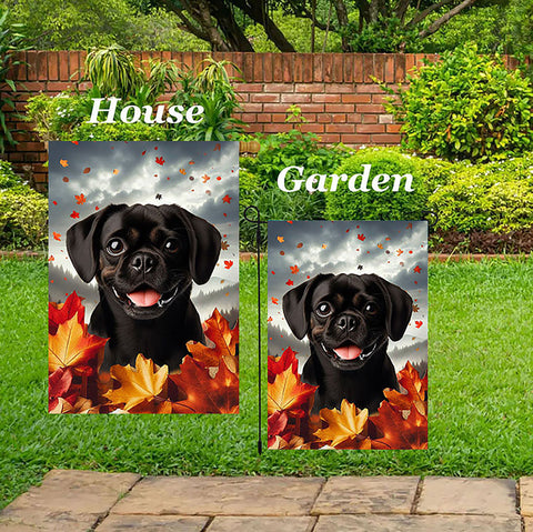Puggle Black - Best of Breed  Fall Leaves Outdoor House and Garden Flag