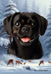 Puggle Black - Best of Breed  Winter Wonderland Outdoor House and Garden Flag