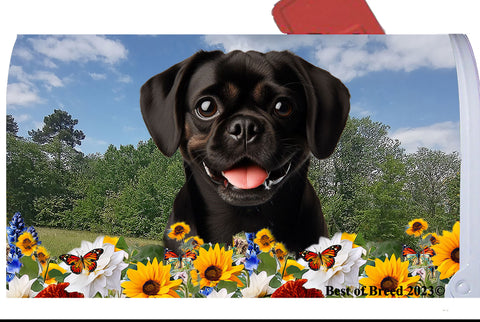 Puggle Black - Best of Breed Summer Flowers Mailbox Cover Hi-Grade Vinyl 6" x 19"