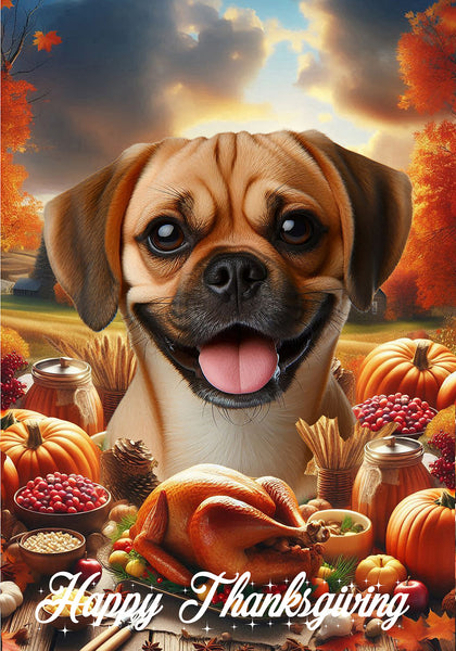 Puggle Fawn - Best of Breed  Thanksgiving Outdoor House and Garden Flag