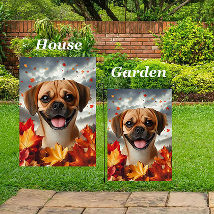 Puggle Fawn - Best of Breed  Fall Leaves Outdoor House and Garden Flag