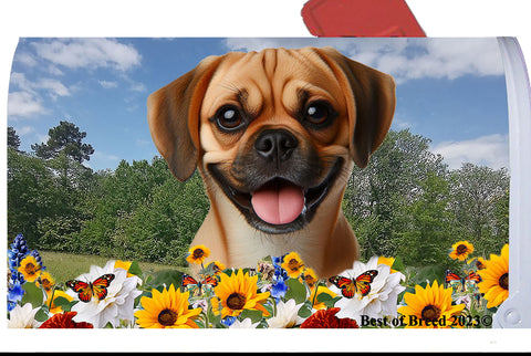 Puggle Fawn - Best of Breed Summer Flowers Mailbox Cover Hi-Grade Vinyl 6" x 19"