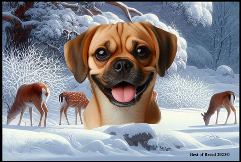 Puggle Fawn - Best of Breed Winter Wonderland Floor Mat Tufted Loop 18" x 27"