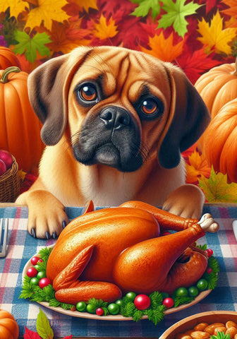 Puggle  Fawn - Best of Breed DCR Thanksgiving Outdoor House and Garden Flag