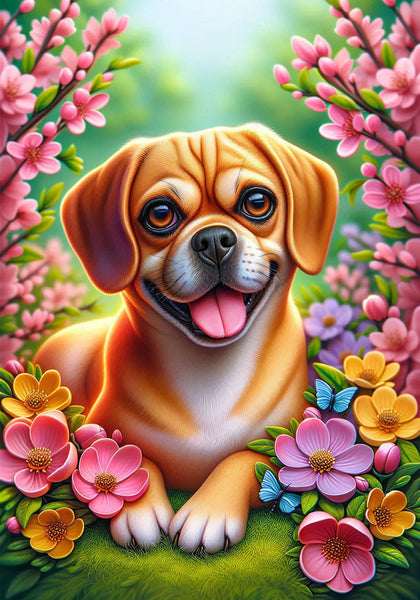 Puggle  Fawn - Best of Breed DCR Spring II    Outdoor House and Garden Flag
