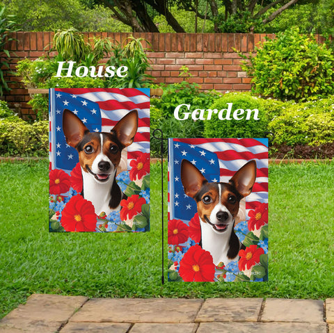 Rat Terrier Brown/White - Best of Breed  Patriotic I All-American Outdoor House and Garden Flag