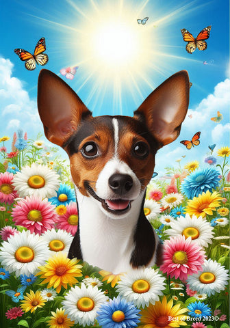 Rat Terrier Brown/White - Best of Breed  Summer Butterflies Outdoor House and Garden Flag