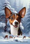 Rat Terrier Brown/White - Best of Breed  Winter Wonderland Outdoor House and Garden Flag