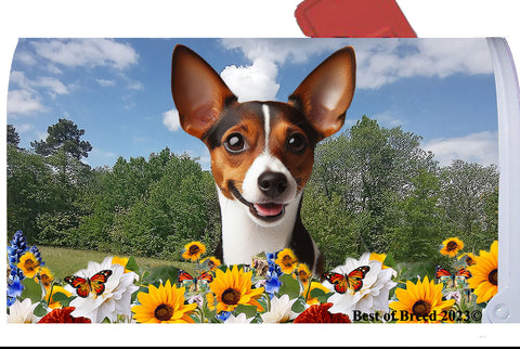 Rat Terrier Brown/White - Best of Breed Summer Flowers Mailbox Cover Hi-Grade Vinyl 6" x 19"