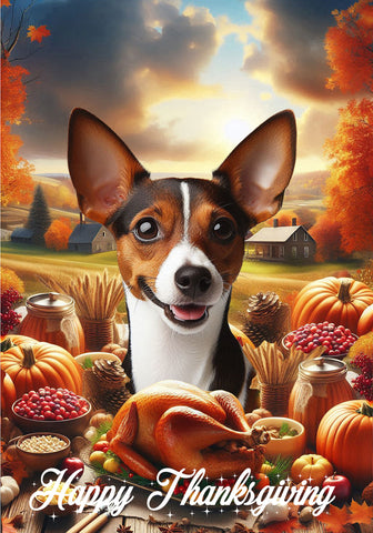 Rat Terrier Brown/White - Best of Breed  Thanksgiving Outdoor House and Garden Flag