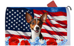 Rat Terrier Brown/White - Best of Breed Patriotic Mailbox Cover Hi-Grade Vinyl 6" x 19"