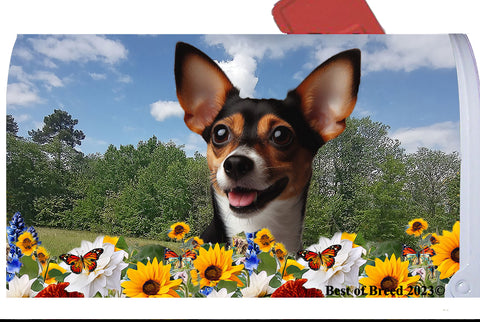 Rat Terrier Tri - Best of Breed Summer Flowers Mailbox Cover Hi-Grade Vinyl 6" x 19"