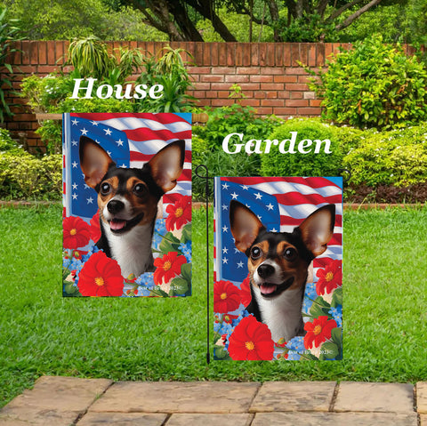 Rat Terrier Tri - Best of Breed  Patriotic I All-American Outdoor House and Garden Flag