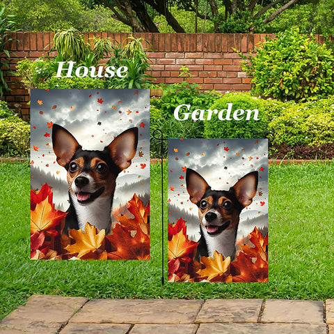 Rat Terrier Tri - Best of Breed  Fall Leaves Outdoor House and Garden Flag