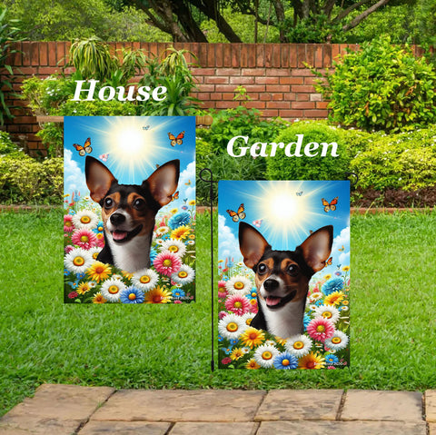 Rat Terrier Tri - Best of Breed  Summer Butterflies Outdoor House and Garden Flag