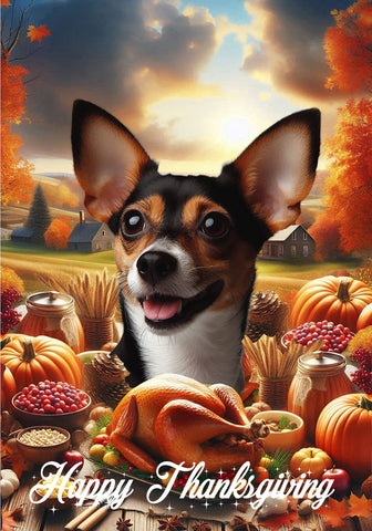 Rat Terrier Tri - Best of Breed  Thanksgiving Outdoor House and Garden Flag