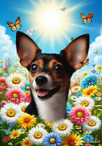Rat Terrier Tri - Best of Breed  Summer Butterflies Outdoor House and Garden Flag