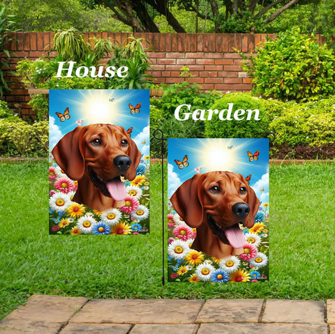 Red Bone Coonhound -  Best of Breed  Summer Butterflies Outdoor House and Garden Flag