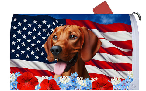 Red Bone Coonhound -  Best of Breed Patriotic Mailbox Cover Hi-Grade Vinyl 6" x 19"