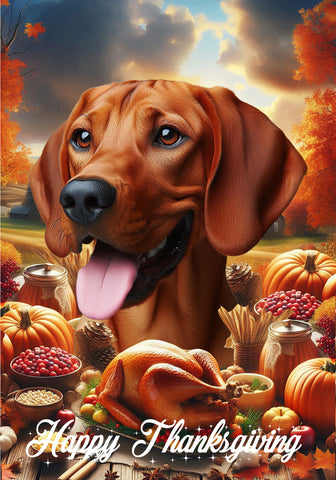 Red Bone Coonhound -  Best of Breed  Thanksgiving Outdoor House and Garden Flag
