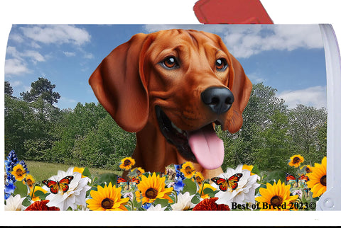 Red Bone Coonhound -  Best of Breed Summer Flowers Mailbox Cover Hi-Grade Vinyl 6" x 19"