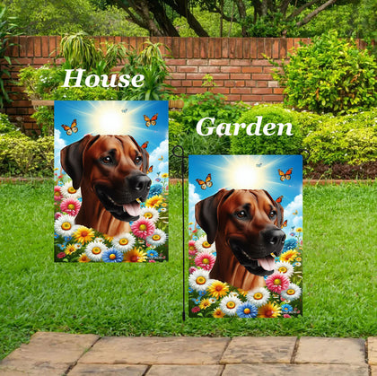 Rhodesian Ridgeback - Best of Breed  Summer Butterflies Outdoor House and Garden Flag