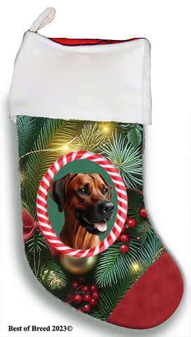 Rhodesian Ridgeback - Best of Breed  Christmas Stocking 13.5"  Red Gaming Cloth with Red Lining ,Plush White Cuff