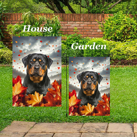 Rottweiler - Best of Breed  Fall Leaves Outdoor House and Garden Flag