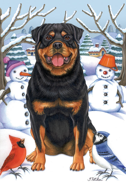 Rottweiler- Best of Breed Tomoyo Pitcher Winter Snowman Garden Flag 12" x 17"