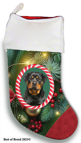Rottweiler - Best of Breed  Christmas Stocking 13.5"  Red Gaming Cloth with Red Lining ,Plush White Cuff