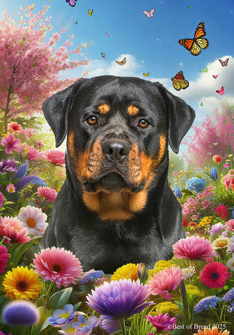 Rottweiler - Best of Breed  Spring Butterflies Outdoor House and Garden Flag