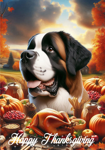 Saint Bernard - Best of Breed  Thanksgiving Outdoor House and Garden Flag