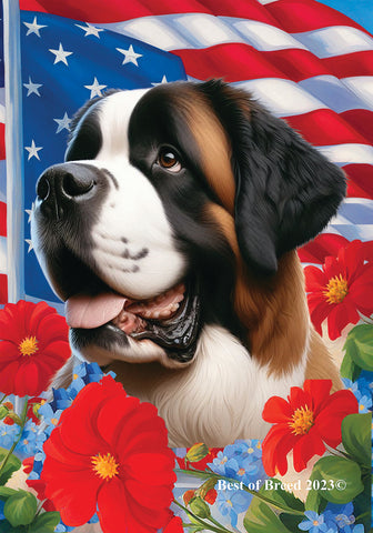 Saint Bernard - Best of Breed  Patriotic I All-American Outdoor House and Garden Flag