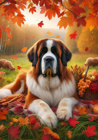 Saint Bernard - Best of Breed DCR Falling Leaves Outdoor Flag