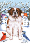 Saint Bernard- Best of Breed Tomoyo Pitcher Winter Snowman Garden Flag 12" x 17"