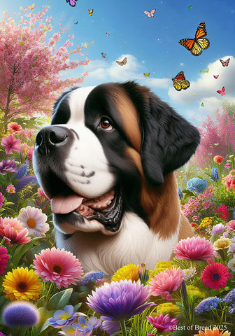 Saint Bernard - Best of Breed  Spring Butterflies Outdoor House and Garden Flag