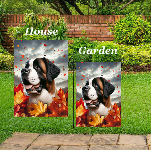 Saint Bernard - Best of Breed  Fall Leaves Outdoor House and Garden Flag