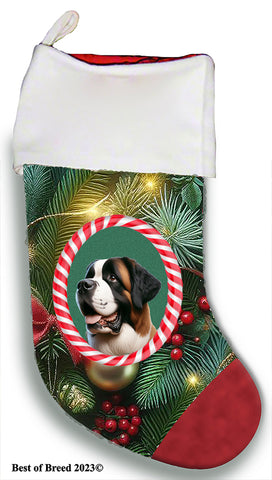 Saint Bernard - Best of Breed  Christmas Stocking 13.5"  Red Gaming Cloth with Red Lining ,Plush White Cuff