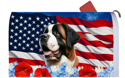 Saint Bernard - Best of Breed Patriotic Mailbox Cover Hi-Grade Vinyl 6" x 19"