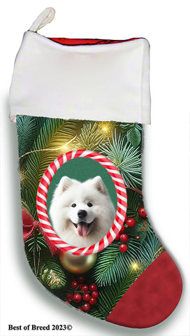 Samoyed - Best of Breed  Christmas Stocking 13.5"  Red Gaming Cloth with Red Lining ,Plush White Cuff