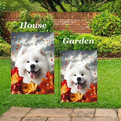 Samoyed - Best of Breed  Fall Leaves Outdoor House and Garden Flag