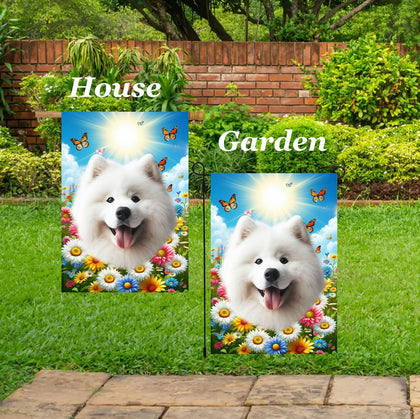 Samoyed - Best of Breed  Summer Butterflies Outdoor House and Garden Flag