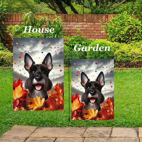 Schnauzer Black Cropped - Best of Breed  Fall Leaves Outdoor House and Garden Flag