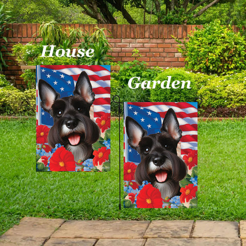 Schnauzer Black Cropped - Best of Breed  Patriotic I All-American Outdoor House and Garden Flag
