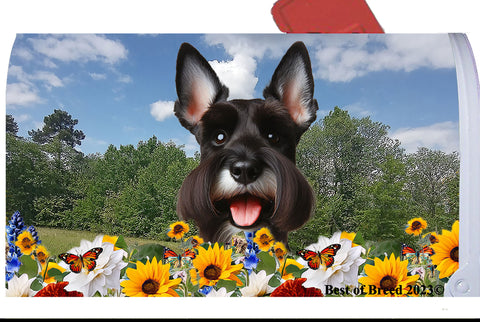 Schnauzer Black Cropped - Best of Breed Summer Flowers Mailbox Cover Hi-Grade Vinyl 6" x 19"