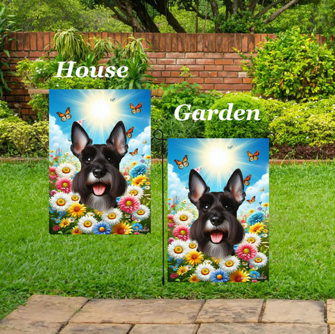Schnauzer Black Cropped - Best of Breed  Summer Butterflies Outdoor House and Garden Flag