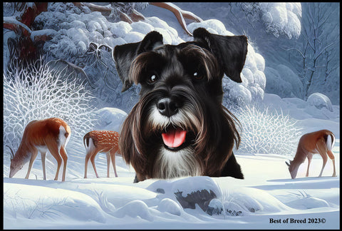 Schnauzer Black Uncropped - Best of Breed Winter Wonderland Floor Mat Tufted Loop 18" x 27"