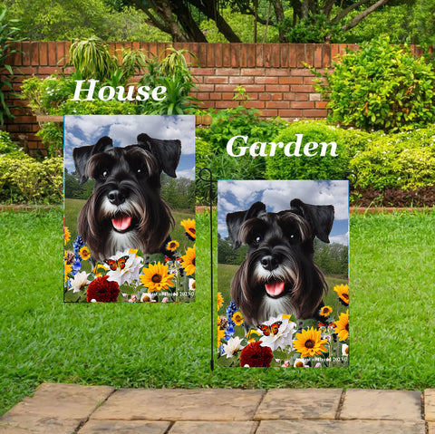 Schnauzer Black Uncropped - Best of Breed  Summer Fields Outdoor House and Garden Flag