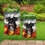 Schnauzer Black Uncropped - Best of Breed  Fall Leaves Outdoor House and Garden Flag