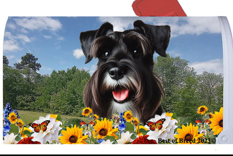 Schnauzer Black Uncropped - Best of Breed Summer Flowers Mailbox Cover Hi-Grade Vinyl 6" x 19"